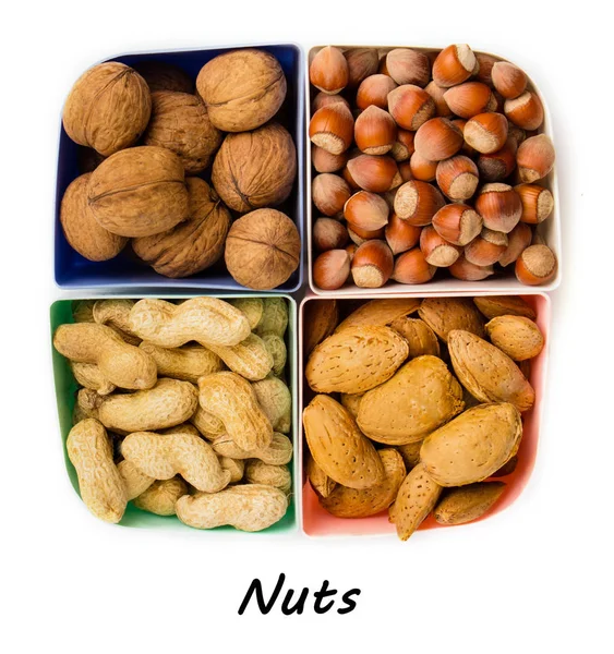 Pojem zdravé biopotraviny. Ořechy se zblízka. Pohled shora — Stock fotografie