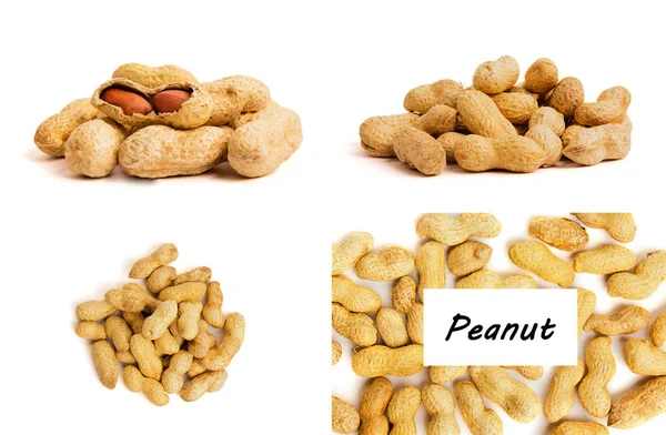 Erdnusshaufen als Hintergrund. Makro-Ansicht von geschälten Erdnüssen. — Stockfoto
