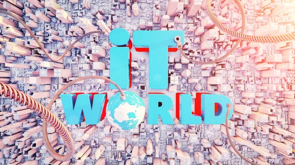 Envoie le mot IT world lot au centre. 3d rendre et illustrer — Photo