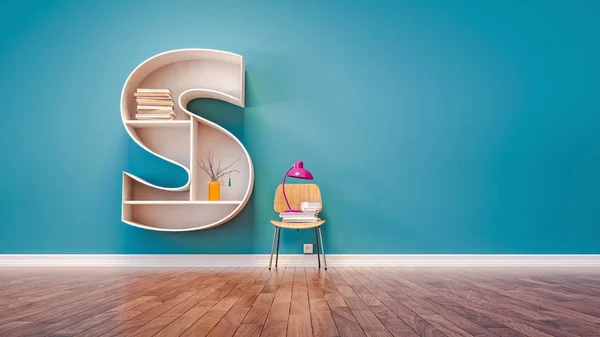 Room for learning The letter S has designed a bookshelf. — Stock Photo, Image