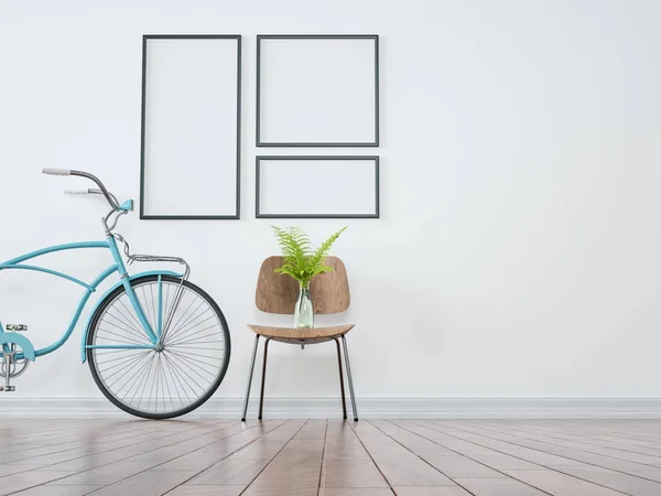 Marcos de bicicletas, jarrones y sillas en blanco limpio y hermoso . —  Fotos de Stock