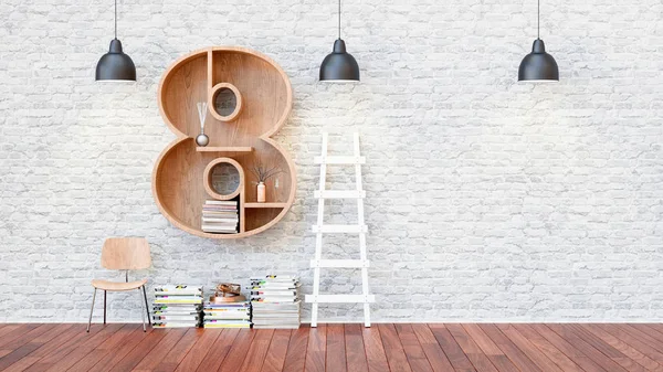 Eine Bibliothek mit Bücherregalen ein Buchstabe 8. — Stockfoto