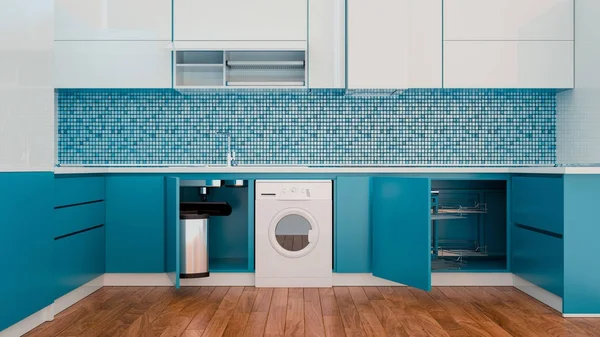 Kitchen bright shades of blue.
