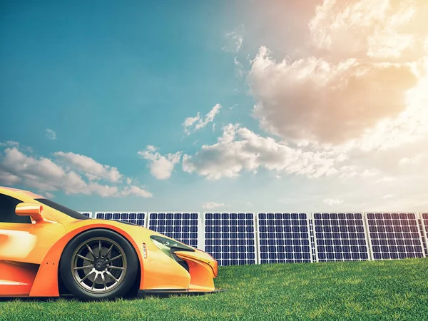 Természetes energia autók és a napelemek. — Stock Fotó