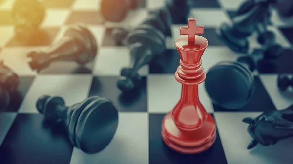 Rot in der Mitte schwarzer Schachfall. — Stockfoto