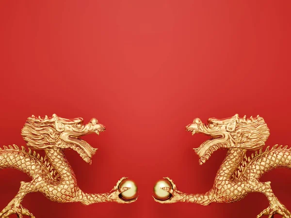 Golden Dragon on red background. — Stock Photo, Image