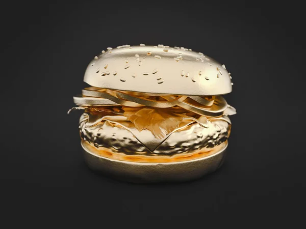 Hamburger złoto jest na czarnym tle. — Zdjęcie stockowe