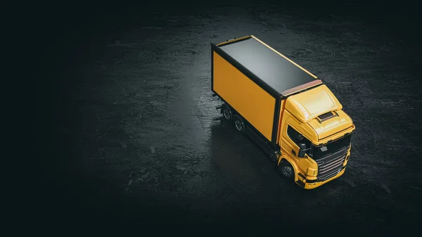 Camion jaune Sur un fond noir.Camion jaune rendu 3d et — Photo