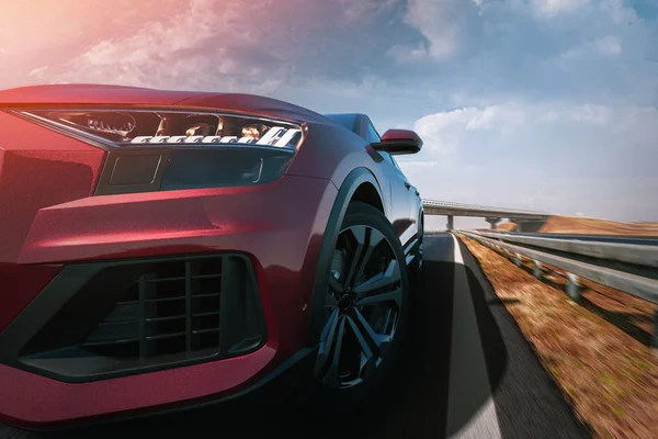 Red car running on the road. — Stock Photo, Image