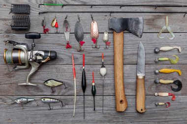 assorted fishing tackle clipart