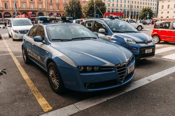 Italian Police Cars Flashing Lights Traditional Blue Bologna Italy September — Stock Photo, Image