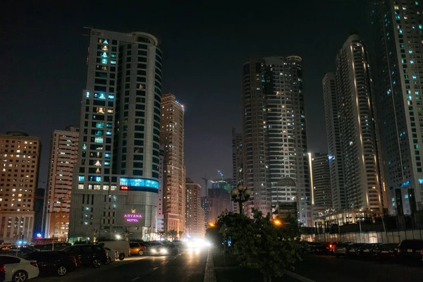 Beautiful Night City Skyscrapers United Arab Emirates Sharjah October 2017 — Stock Photo, Image