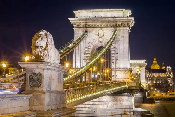 Vedere nocturnă a podului cu lanț Szechenyi. Budapesta, Ungaria . — Fotografie, imagine de stoc