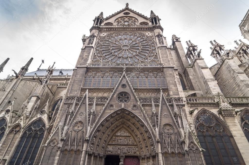 The north facade of catholic cathedral Notre-Dame de Paris.