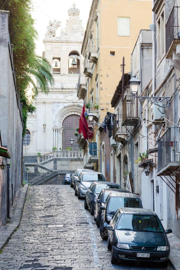 Street view in Catania, Sicily, Italy. – Stock Editorial Photo
