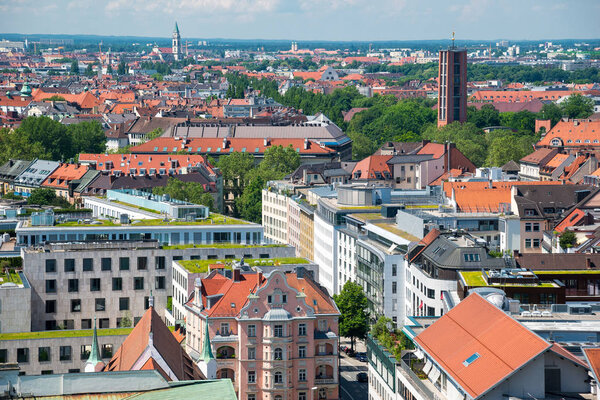 The aerial view of Munich city center from the tower of the City Hall