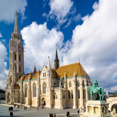 BUDAPEST, HUNGARY - FEBRUARY 20, 2016: St. Matthias Church in Budapest. One of the main temple in Hungary. clipart