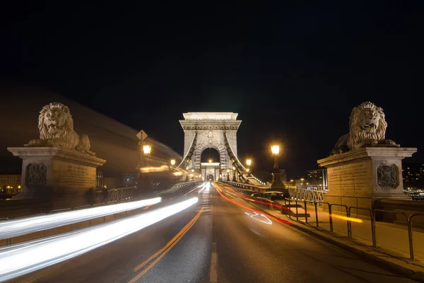 Die Kettenbrücke Budapest Abend Sightseeing Ungarn — Stockfoto