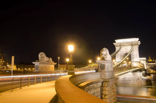 Die Kettenbrücke Budapest Abend Sightseeing Ungarn — Stockfoto