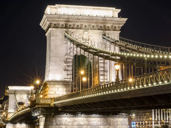 Die Kettenbrücke Budapest Abend Sightseeing Ungarn — Stockfoto