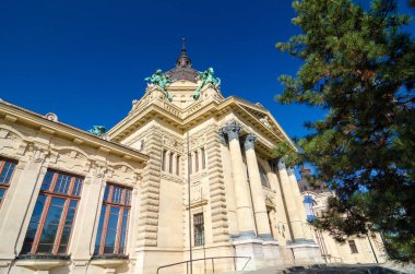 BUDAPEST, HUNGARY - 22 Şubat 2016: Macaristan 'ın başkenti Budapeşte' deki ünlü Szechenyi termik hamamı, kaplıcası ve yüzme havuzu