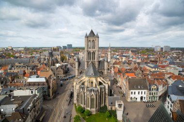 Ghent merkezi Aziz Nikolaos Kilisesi Belçika ile üzerinde havadan görünümü