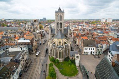 Ghent merkezi Aziz Nikolaos Kilisesi Belçika ile üzerinde havadan görünümü