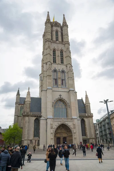 Ghent Belgien April 2017 Västfasaden Katedralen Saint Bavo Gotisk Katedral — Stockfoto