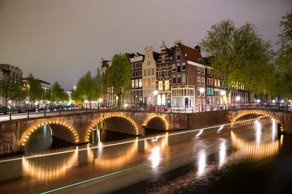 Bela Vista Noturna Amsterdã Holanda — Fotografia de Stock