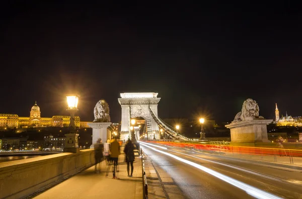 Budapest Ungarn Februar 2016 Schöne Nacht Budapest Die Kettenbrücke Über — Stockfoto