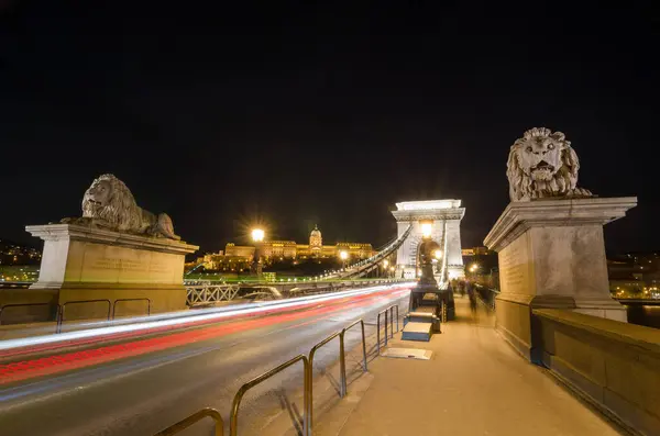 Budapest Ungarn Februar 2016 Schöne Nacht Budapest Die Kettenbrücke Über — Stockfoto