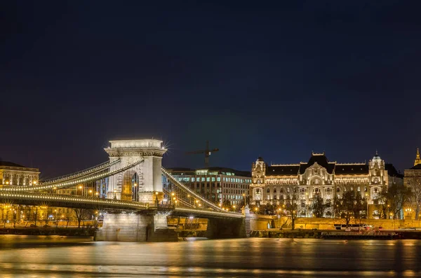 Budapest Magyarország 2016 Február Gyönyörű Este Budapest Duna Parti Lánchíd — Stock Fotó