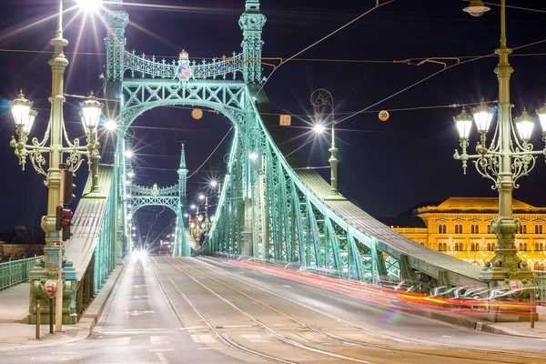 Budapest Ungern Ungern 2016 Nattutsikt Över Liberty Bridge Frihetsbron Budapest — Stockfoto
