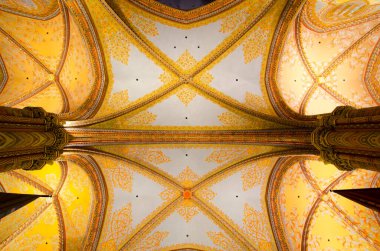 BUDAPEST, HUNGARY - 23 Şubat 2016: Matthias Kilisesi Budapeşte, Macaristan 'da bulunan bir Roma Katolik kilisesidir.
