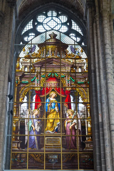Ghent Belgium April 2017 Stained Glass Window Saint Nicholas Church — Stock Photo, Image