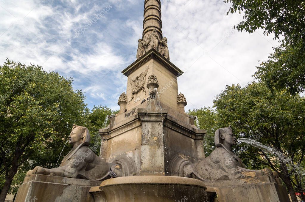The Fontaine du Palmier or Fontaine de la Victoire is a monumental fountain located in the Place du Chatelet, Paris, France. It was designed to commemorate the victories of Napoleon Bonaparte.