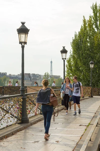 Paris Sept 2014 People Pont Des Arts Passerelle Des Arts — Stock Photo, Image