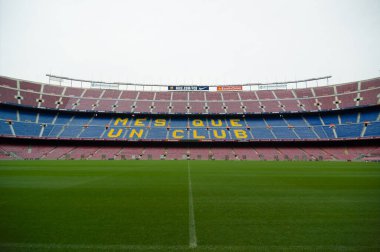Barselona, İspanya - 22 Eylül 2014: Camp Nou Avrupa 'nın en büyük stadyumudur. 1957 'de tamamlanmasından bu yana FC Barcelona' nın evidir. Barselona, Katalonya, İspanya.