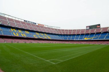 Barselona, İspanya - 22 Eylül 2014: Nou Camp Avrupa 'nın en büyük stadyumu ve dünyanın en büyük ikinci futbol stadyumu. Barselona, Katalonya, İspanya.