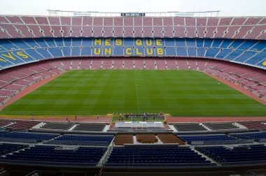 Barselona, İspanya - 22 Eylül 2014: Barcelona 'nın sloganı olan Mes que un kulübü, bir kulüpten fazlası anlamına gelir. Nou Kampı, Barselona, İspanya.