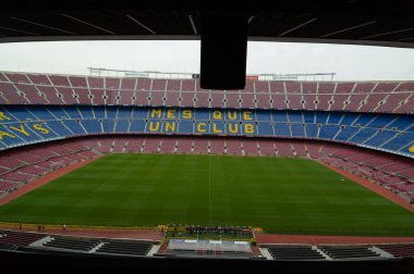 Barselona, İspanya - 22 Eylül 2014: Nou Camp Avrupa 'nın en büyük stadyumu ve dünyanın en büyük ikinci futbol stadyumu. Barselona, Katalonya, İspanya.