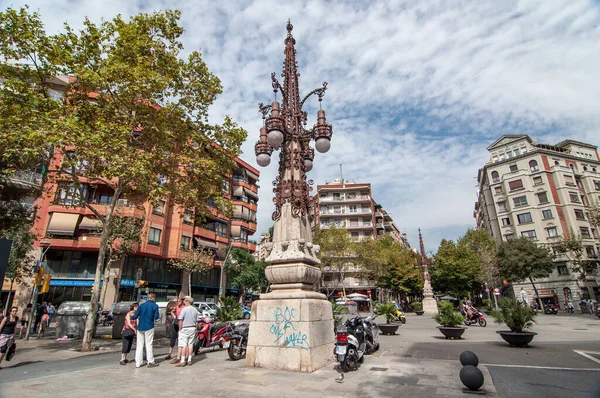 Барселона Іспанія Вересня 2014 Історичний Ліхтар Центрі Барселони Спроектований Архітектором — стокове фото