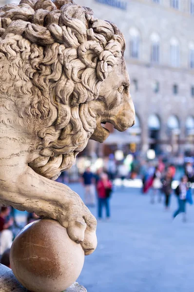 Fancelli Ancient Lion Medici Lion Marble Sculpture Displayed Loggia Dei — Stock Photo, Image