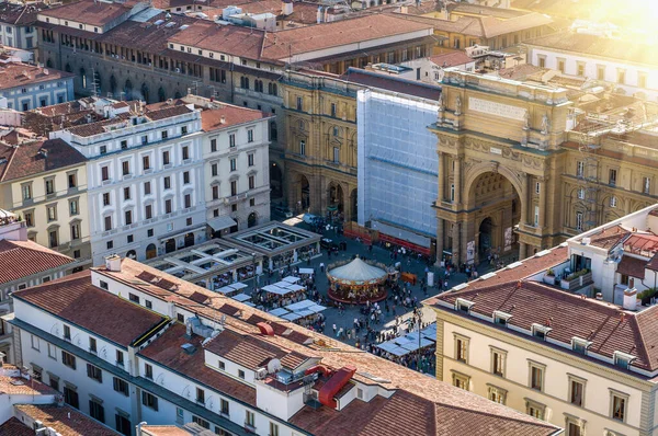 Piazza Della Repubblica Náměstí Republiky Letecký Pohled Giottovy Campanile Florencie — Stock fotografie