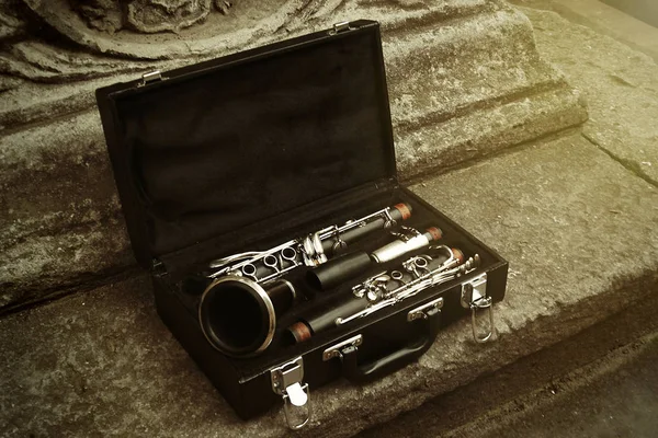 Bellissimo clarinetto nero e argento — Foto Stock