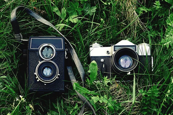Top view on analog photo cameras — Stock Photo, Image