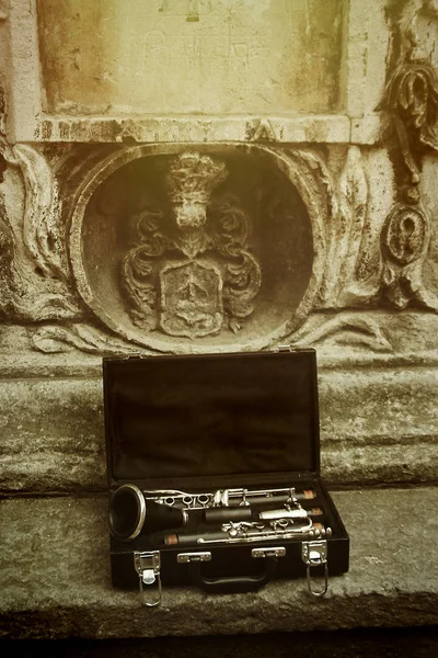 Bellissimo clarinetto nero e argento — Foto Stock