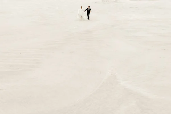 Feliz novia y novio corriendo —  Fotos de Stock