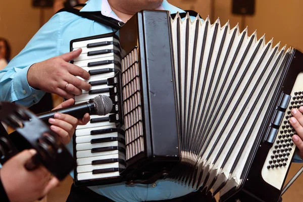 Fröhlicher Akkordeonspieler spielt — Stockfoto