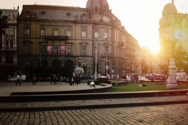 Beautiful sunny evening on european city — Stock Photo, Image